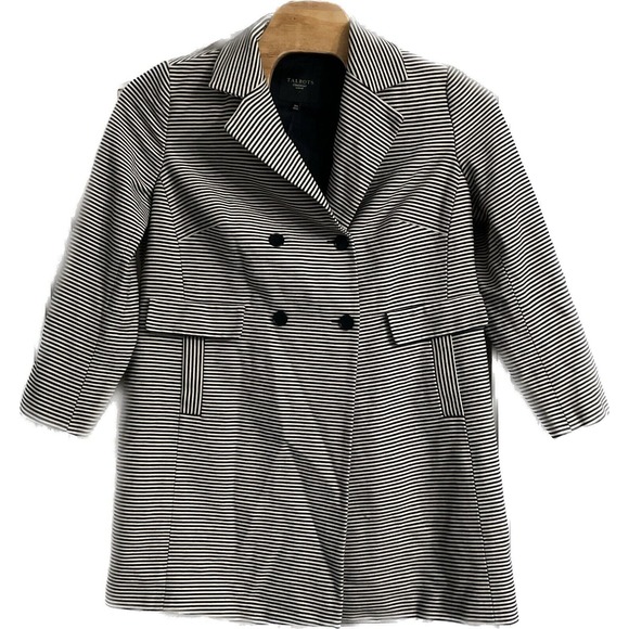 TALBOTS‎ Womens Double Breasted Striped Dress Coat Size 18W Navy Blue White - Picture 1 of 4
